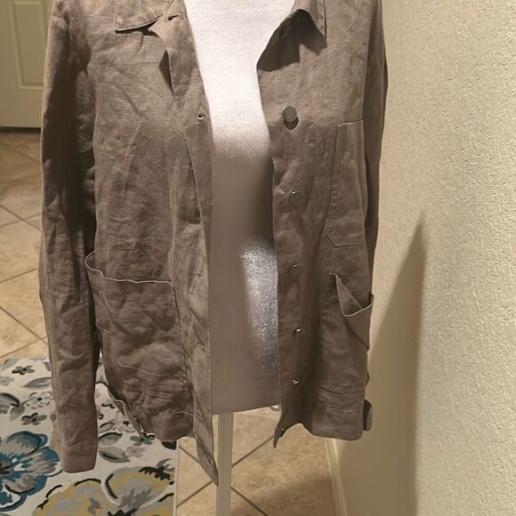 Gold Hawk Women's S Linen Shirt Jacket Taupe Beige Natural Lagenlook Earthy Boho - Picture 7 of 11